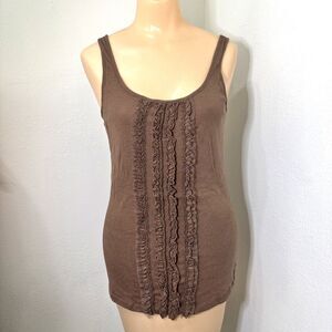 Old Navy Y2K Brown Ruffled Tank Top Medium Cottage Coquette Dainty Indie Earthy
